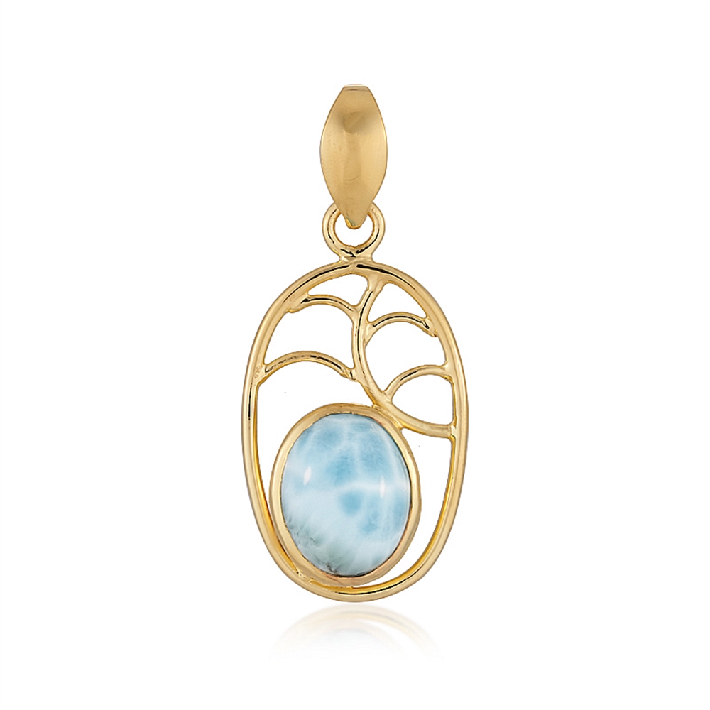 Larimar pendant, oval (12 x 10mm), 3.8cm, gold-plated