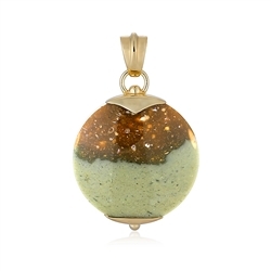 242009230229 Petrified Wood pendant (green), round (30mm), 4.4cm, gold-plated | Marco Schreier