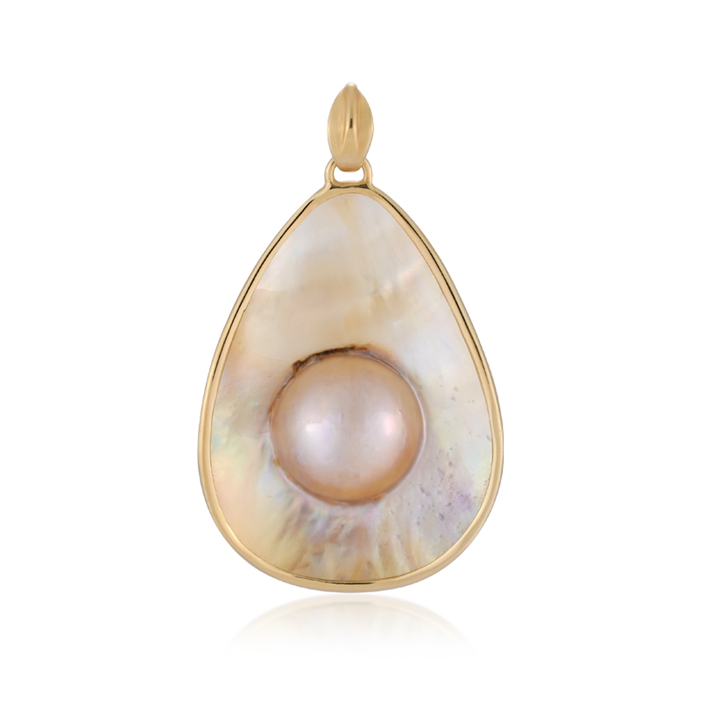 Mabe pearl pendant, drop (45 x 35mm), 5.8cm, gold-plated