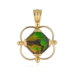 242009230307 Ammolite pendant, cushion (12 x 12mm), 2.6cm, gold-plated | Marco Schreier