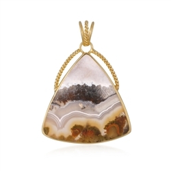 242009240008 Pendentif Agate mousse (jaune), Trillion (30 x 30mm), 4,1cm, doré à l'or fin | Marco Schreier