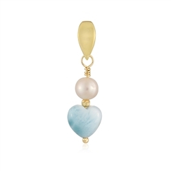 242009240022 Larimar pendant, heart (12 x 12mm) with pearl, 3.6cm, gold-plated | Marco Schreier