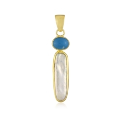 242009240028 Pendant Turquoise oval (8x 6mm), pearl (17 x 5mm), 4.2cm, gold-plated | Marco Schreier