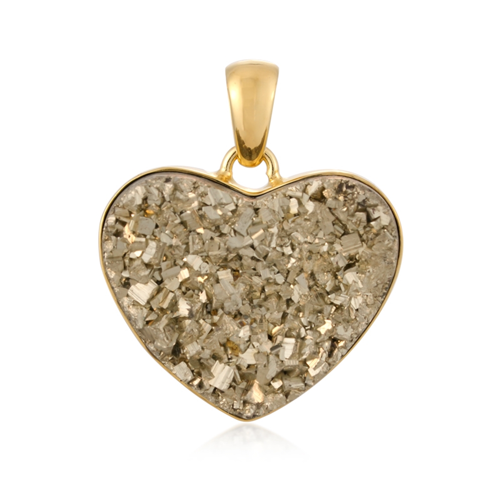 Pyrite pendant, heart (23 x 27mm), 3.8cm, gold-plated