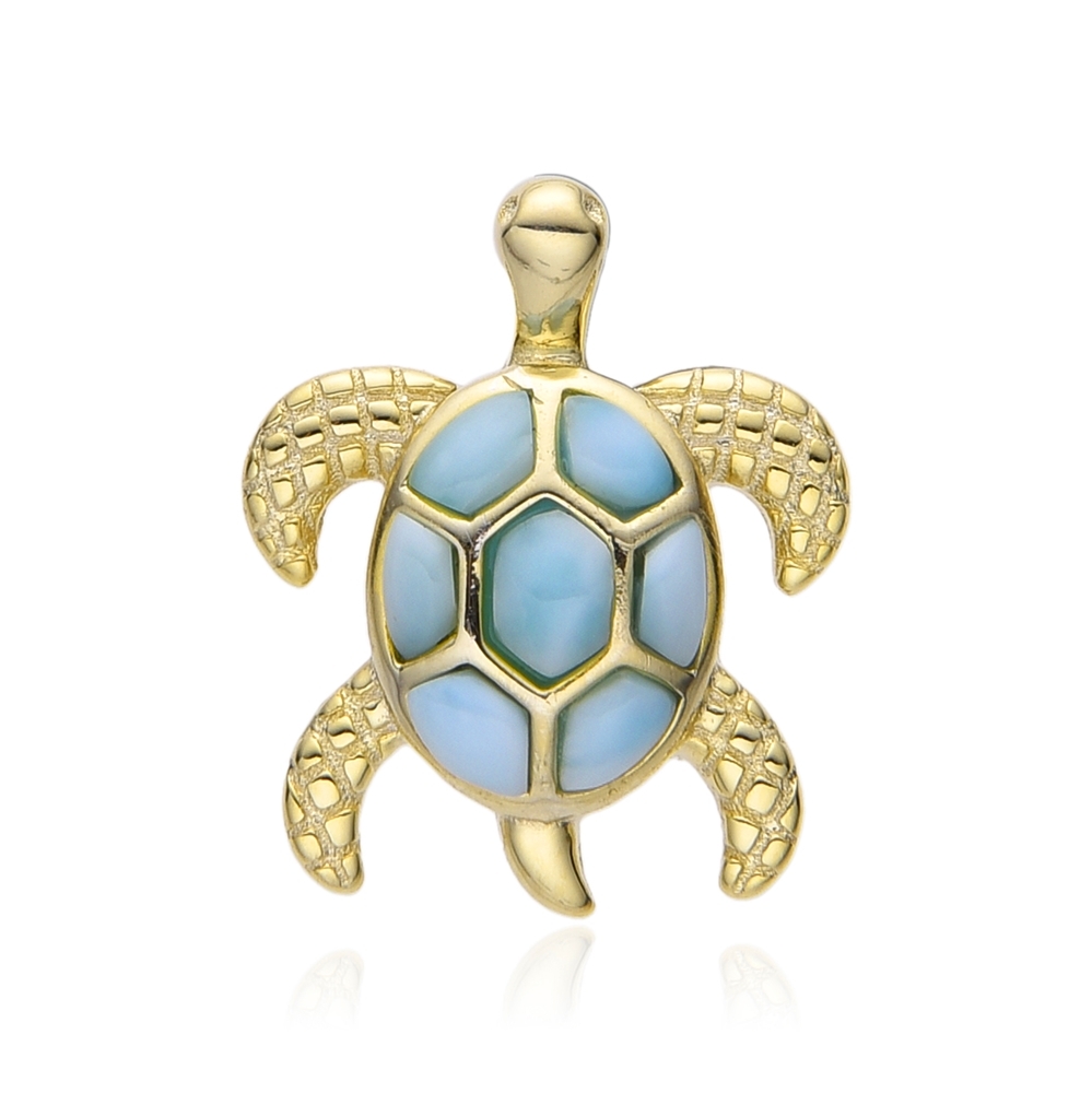 Anhänger Larimar, Schildkröte (Wasserschildkröte), 1,5cm, vergoldet | Marco Schreier