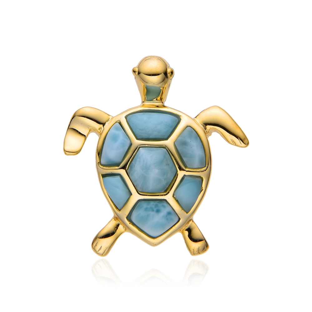 Anhänger Larimar, Schildkröte, 2,5cm, vergoldet