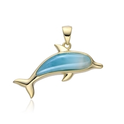 242009240043 Larimar pendant, dolphin, 3.2 cm, gold-plated | wholesaler gems & healing stones