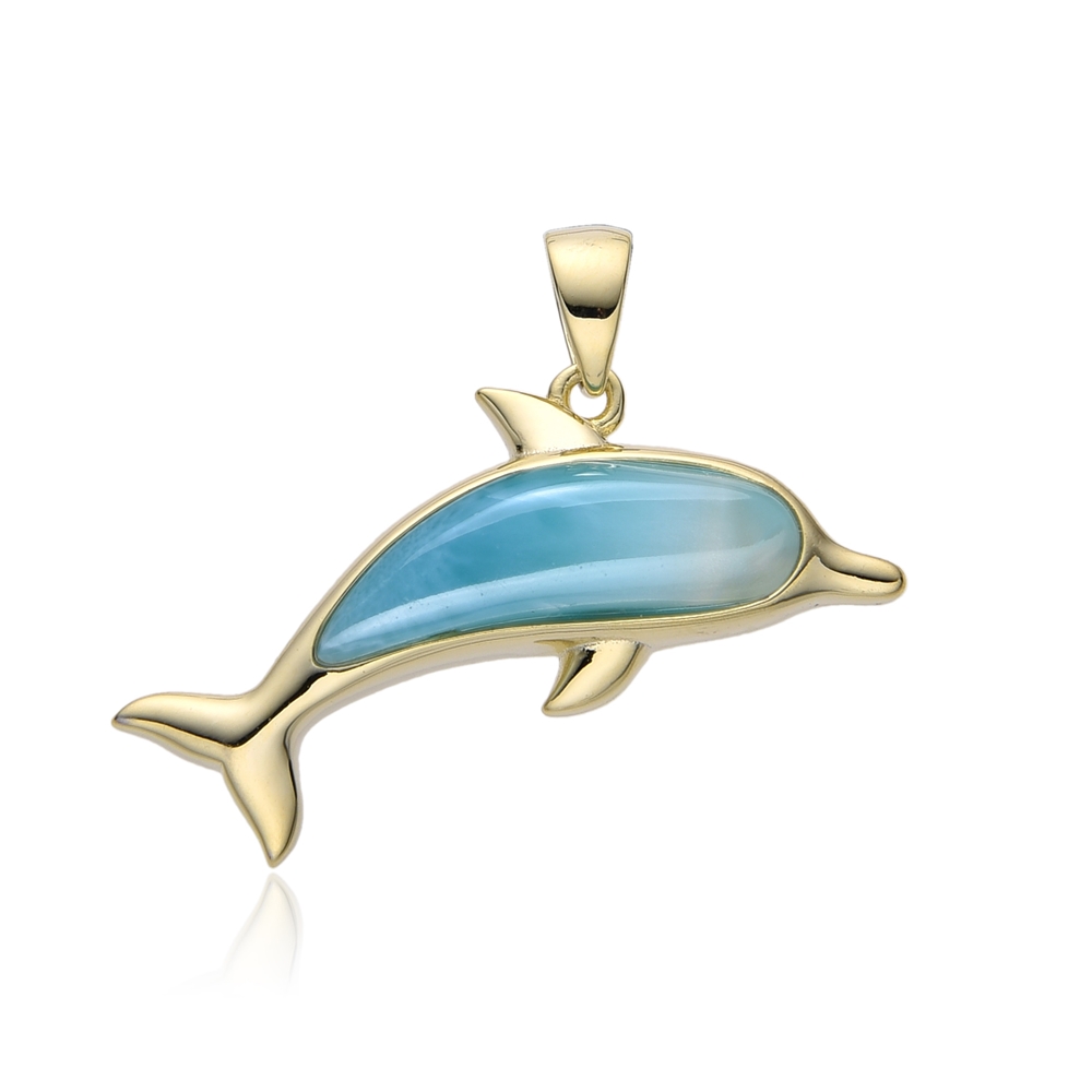 Larimar pendant, dolphin, 3.2 cm, gold-plated