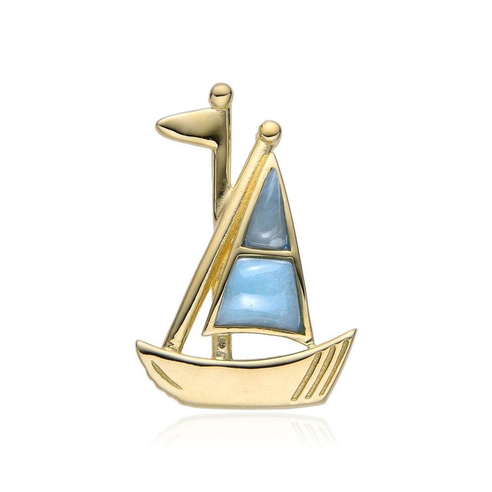 Larimar pendant, sailing ship, 2.5 cm, gold-plated