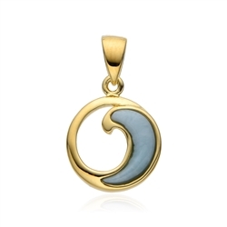 242009240045 Larimar pendant, wave, 2.3 cm, gold-plated | wholesaler gems & healing stones