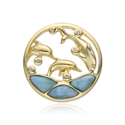 242009240046 Pendant Larimar, topaz, dolphin round dance, 1.85 cm, gold-plated | Marco Schreier