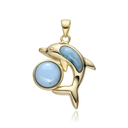 242009240047 Larimar pendant, dolphin with ball, 3.0 cm, gold-plated | Marco Schreier