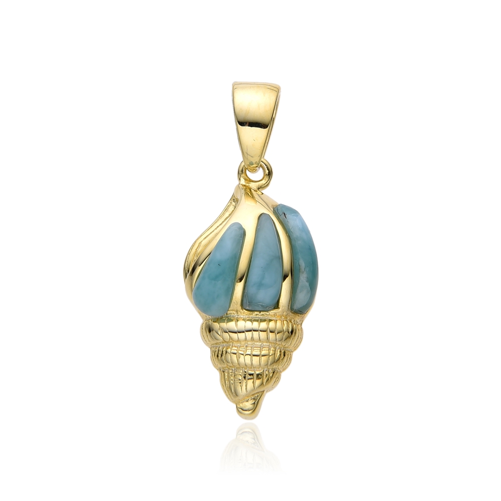 Colgante de Larimar, concha, 1,7 cm, chapado en oro