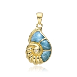 242009240051 Larimar pendant, nautilus, 1.9 cm, gold-plated | gems, healing stones & jewelry