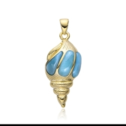 242009240054 Larimar pendant, shell, 3.7 cm, gold-plated | wholesaler gems & healing stones