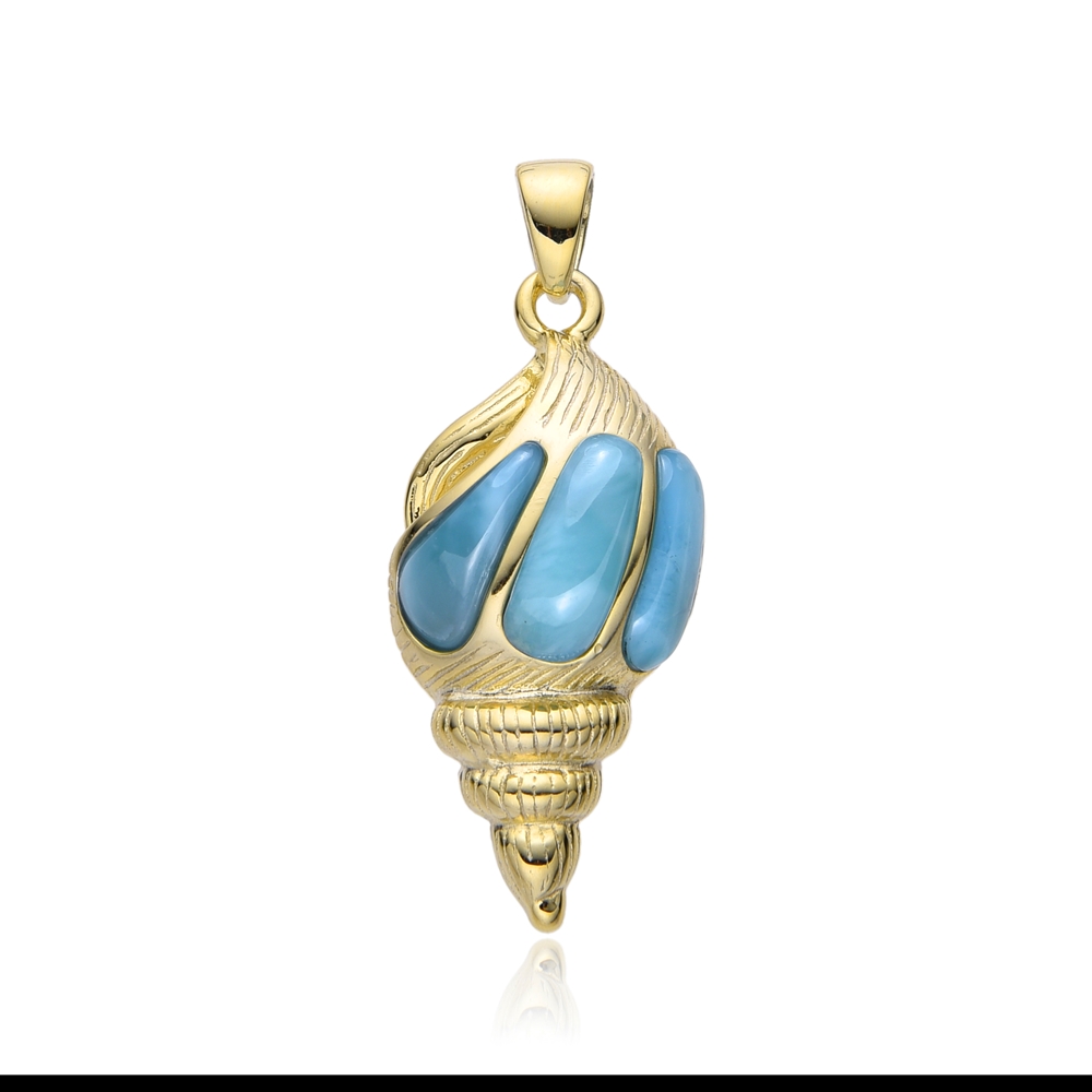 242009240054 Larimar pendant, shell, 3.7 cm, gold-plated | wholesaler gems & healing stones