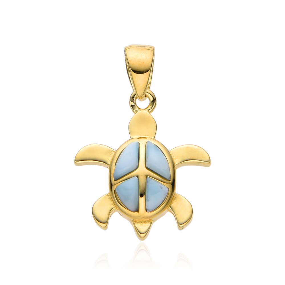 Pendentif Larimar, tortue, 1,6cm, doré