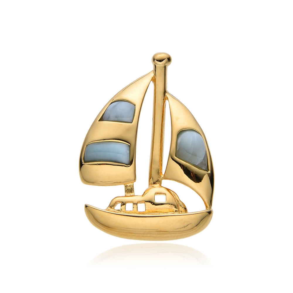 Larimar pendant, sailing ship, 2.8 cm, gold-plated