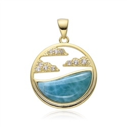 242009240058 Larimar pendant, sea with clouds, 2.9 cm, gold-plated | Marco Schreier