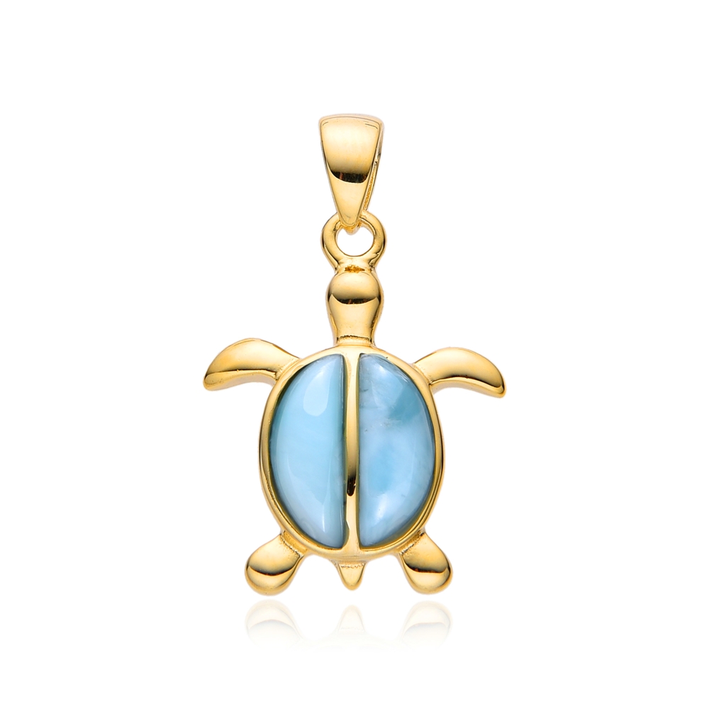 Pendentif Larimar, tortue, 2,5cm, doré