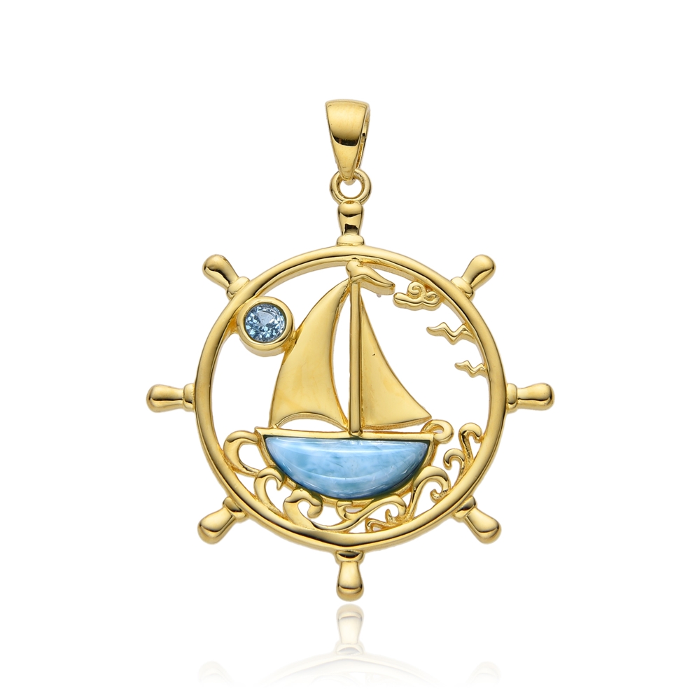 Colgante de Larimar, volante, 3,9 cm, chapado en oro