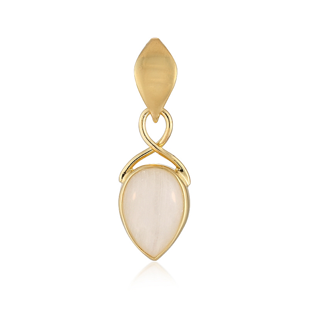 Labrodorite (white) pendant, drop (15 x 11mm), 3.2cm, gold-plated | Marco Schreier
