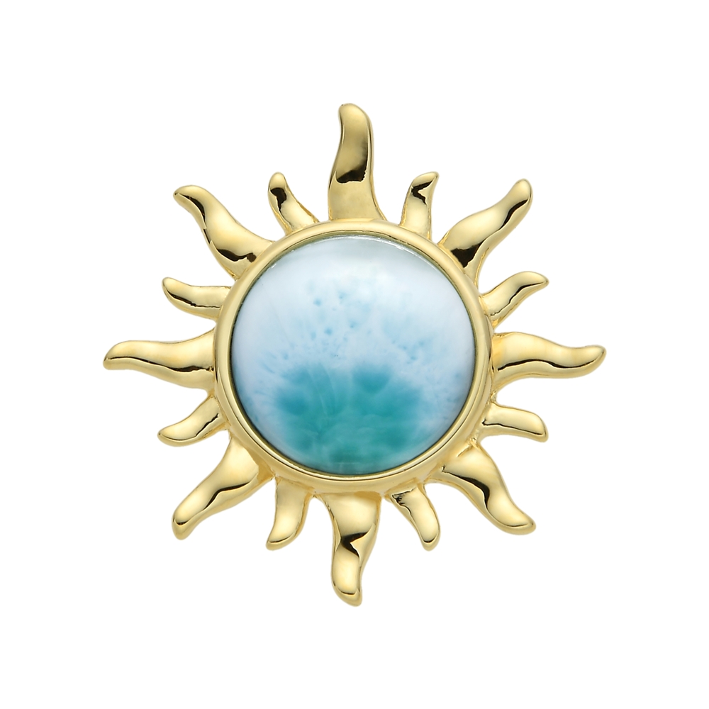 Larimar pendant, round (13mm), sun, 2.7cm, gold-plated | Marco Schreier