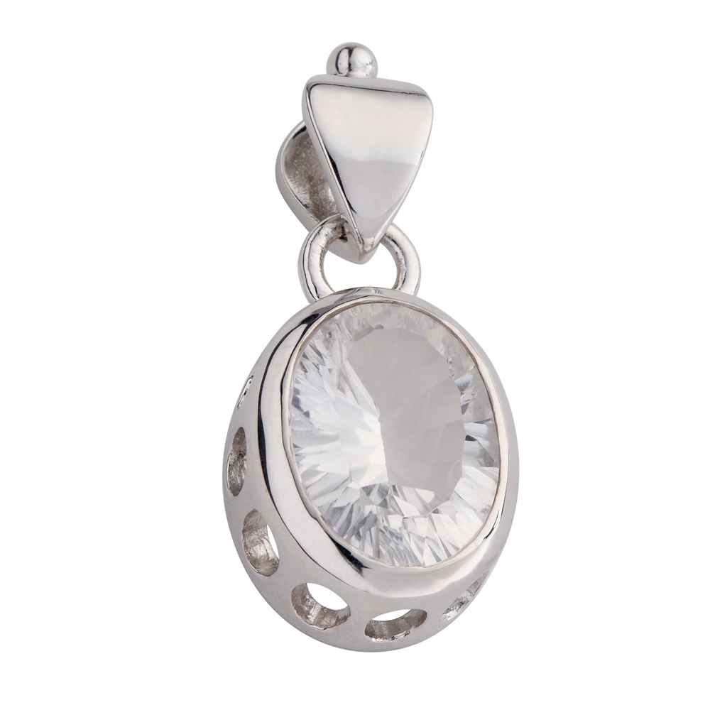 Pendant Rock Crystal Oval faceted, 3,5cm, rhodium plated 