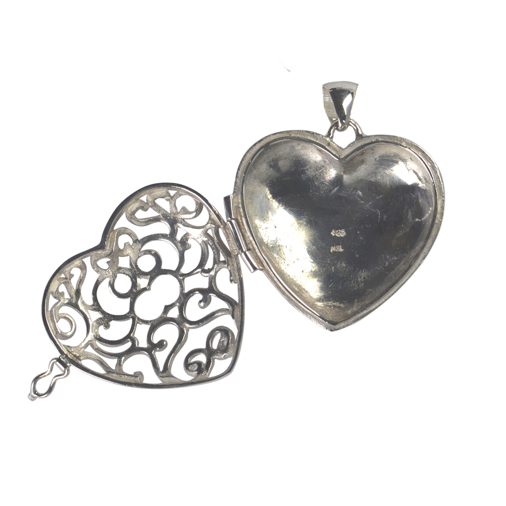 Pendentif médaillon en forme de coeur, 3,0cm, rhodié