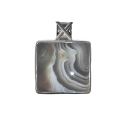 242018160037 Agate square pendant, 3.4 cm, rhodium-plated | wholesaler gems & healing stones