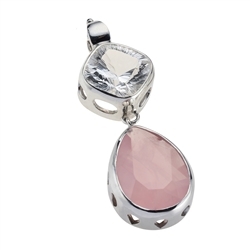 242018160041 Pendant Rose Quartz, mountain crystal faceted, 6,7cm, rhodium plated | Marco Schreier