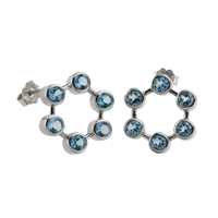 Pendentif Topaze bleue à facettes, perle, 3,8cm, rhodié