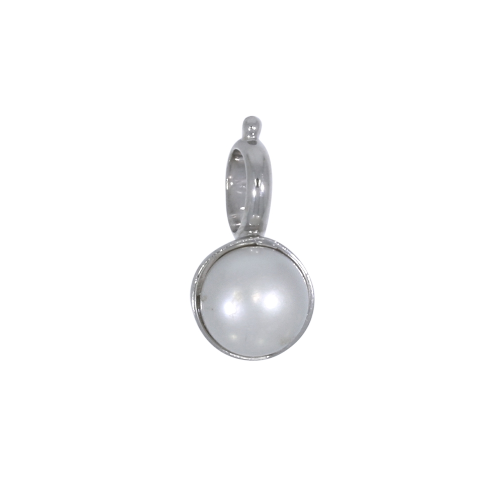 Pendant pearl white (8mm), 1.8cm, rhodium plated