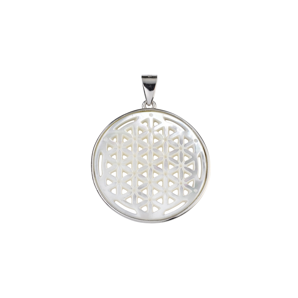 Pendant Flower of Life with Mother of Pearl, 3,7cm, rhodium plated