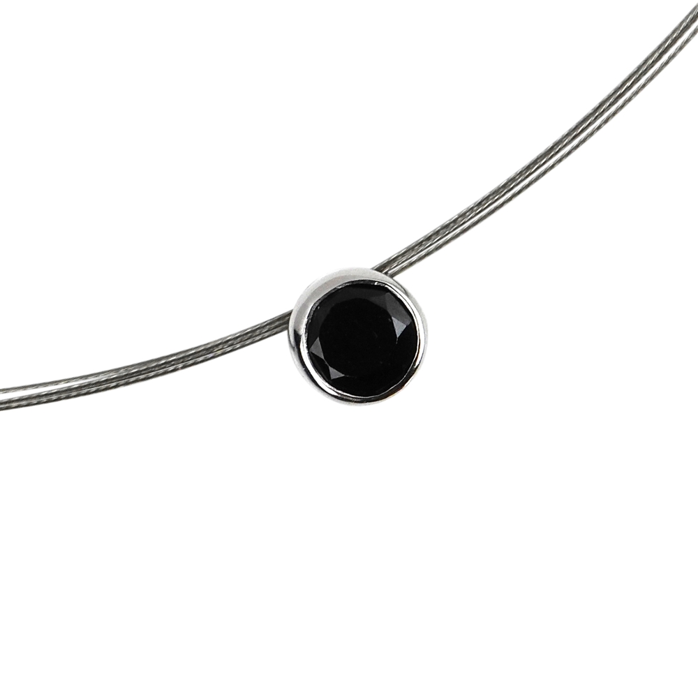 Pendant Spinel black (8mm) faceted, 1,0cm, rhodium plated