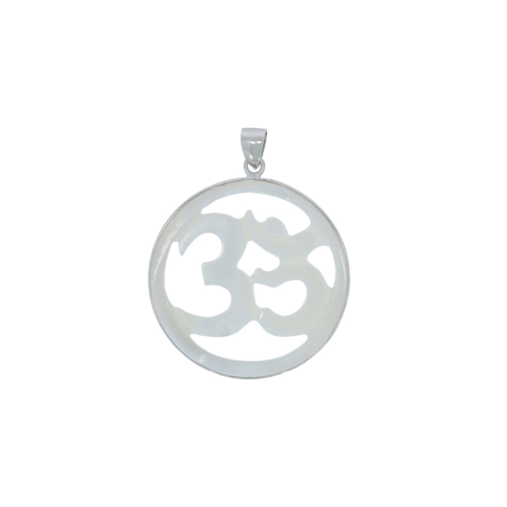 Pendant Om symbol Mother of Pearl (light), 3.9cm, rhodium plated