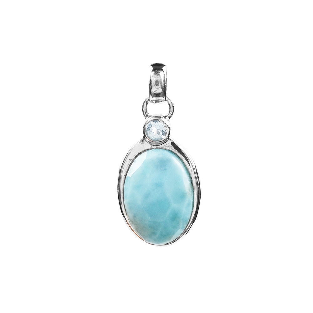 Larimar pendant, oval faceted (18 x 13mm), topaz (4mm), rhodiniert