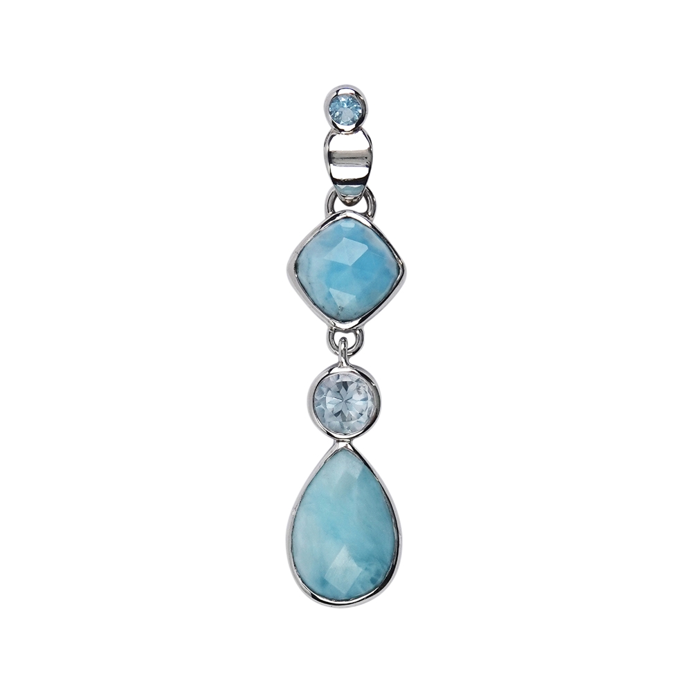 Larimar pendant, drop, square, topaz, 5.2 cm, rhodiniert