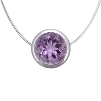 Pendant solitaire amethyst (10mm), faceted, 1.2cm, rhodium plated