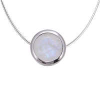 Pendant solitaire Labrodorite white (10mm), faceted, 1,2cm, rhodium plated