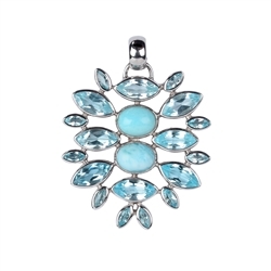 242018210049 Pendant Topaz blue Navettes, Larimar, 4,4cm, rhodium plated | Marco Schreier