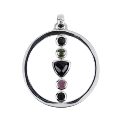 242018210107 Pendant circle Onyx faceted Trillion, Tourmaline green and pink, 4,8cm, rhodium plated | Marco Schreier