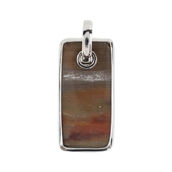 242018210122 Petrified Wood rectangle pendant with frame and loop, 4,4cm, rhodium plated | Marco Schreier