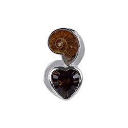 242018210126 Pendant ammonite, Smoky Quartz heart faceted, 3,4cm, rhodium plated | Marco Schreier