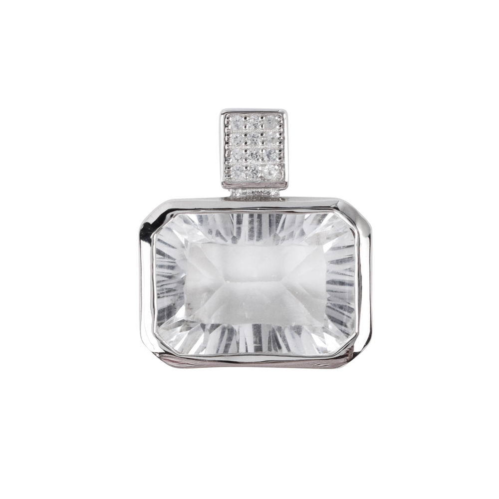 Pendentif Cristal de roche rectangulaire (15 x 10mm) Concave Cut, 1,9cm, rhodié