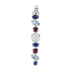 242018210145 Pendant disthene, Topaz blue, Tourmaline pink, Labrodorite white, 5,5cm, rhodium plated | Marco Schreier