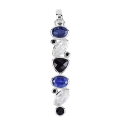 242018210147 Pendant disthene, Topaz white, Onyx, Spinel, 5,7cm, rhodium plated | Marco Schreier