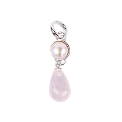 242018210150 Rose Quartz briolette pendant, pearl (pink), 3.2cm, rhodium plated | Marco Schreier