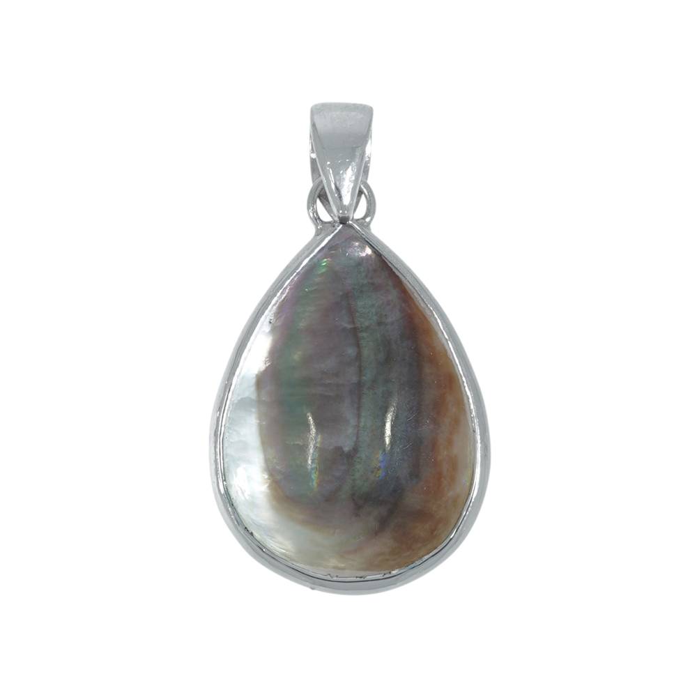 Mother of Pearl (dark) drop pendant (28 x 15mm), 3,6cm, rhodium plated