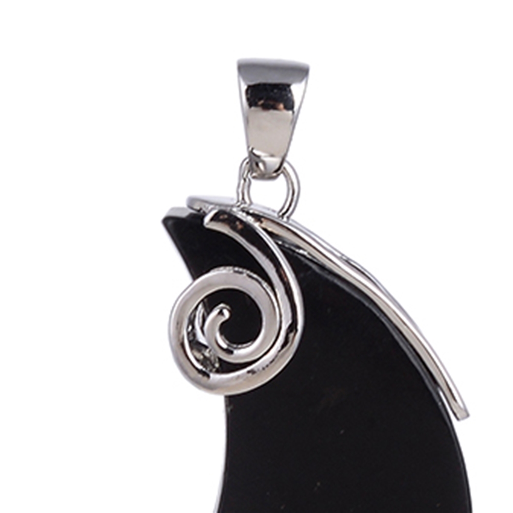 Pendant schungite (rod.), moon (40 x 16mm), 5,0cm, rhodium plated